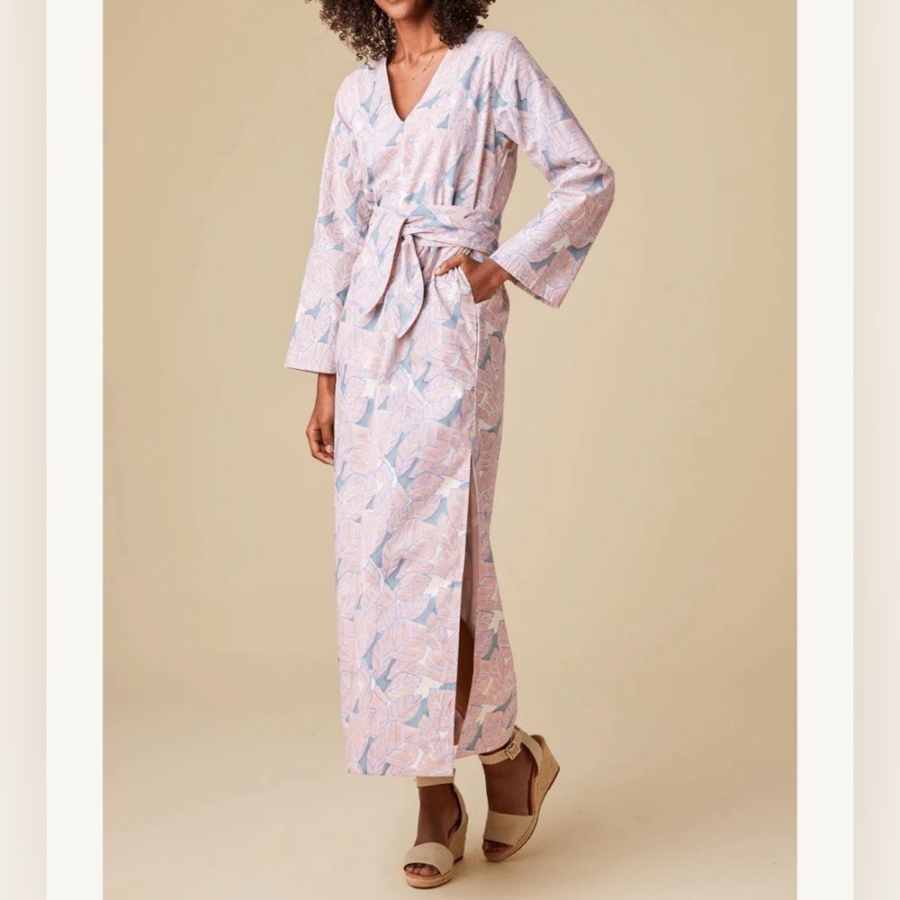 Nwt Rihla Long Sleeve Cotton Maxi Dress In Pink & Blue Multi Floral Size S/M
